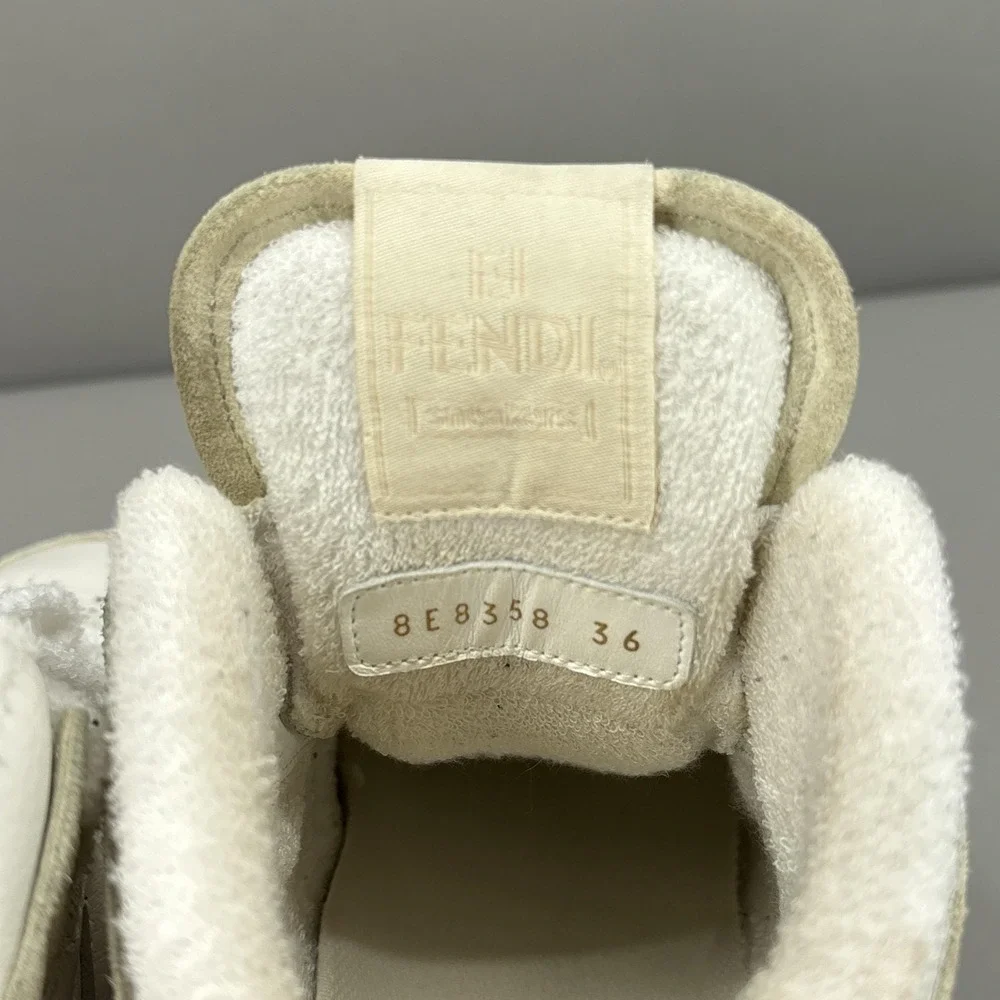Fendi Shoes Sneakers Womens Size 6 Beige Cream Match High Top Made Italy 8E8358 - Picture 11 of 16